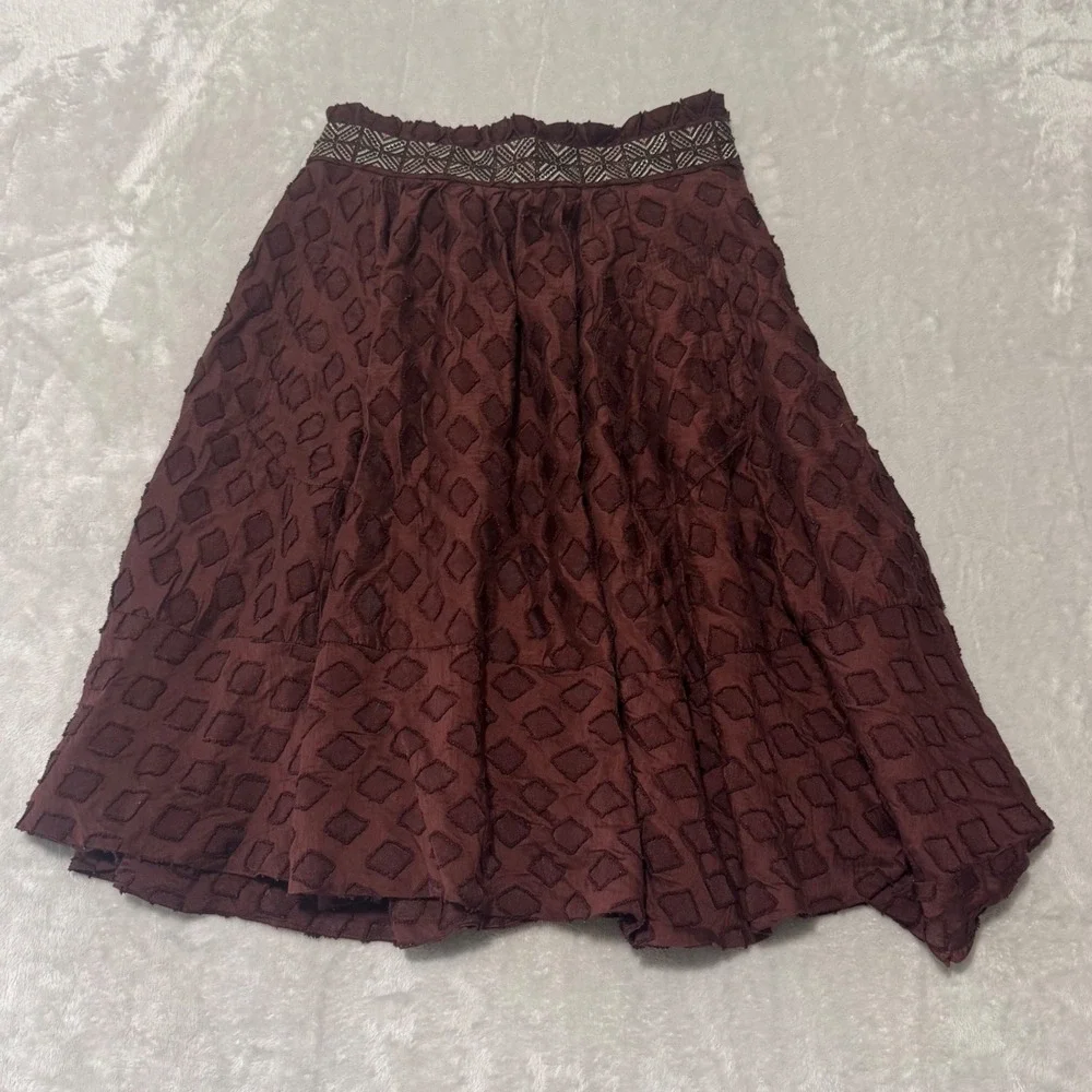 Anthropologie‎ Maeve Women's Embroidered Midi Skirt 4 Brown Zip Lined Cottage